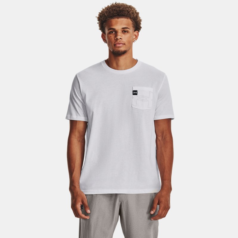 Men's  Under Armour  Elevated Core Pocket Short Sleeve White / Greenwood / Halo Gray L